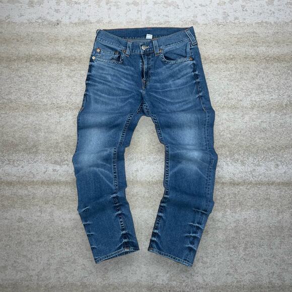 Vintage 90s True Religion Jeans 33x33 Slim Fit Medium Wash Skater Tan Embroidery - Picture 2 of 5